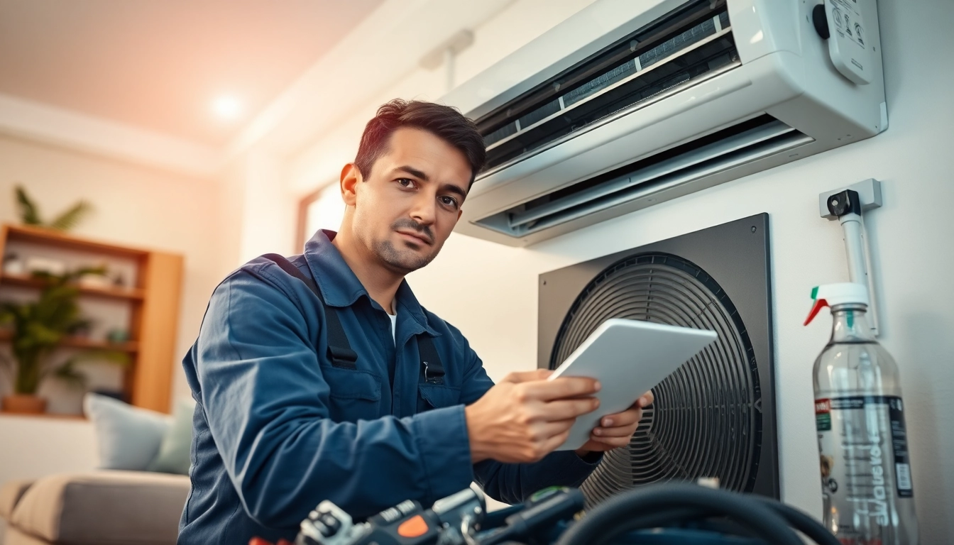Technician providing ac repair phoenix az in a bright residential setting, emphasizing professional service.